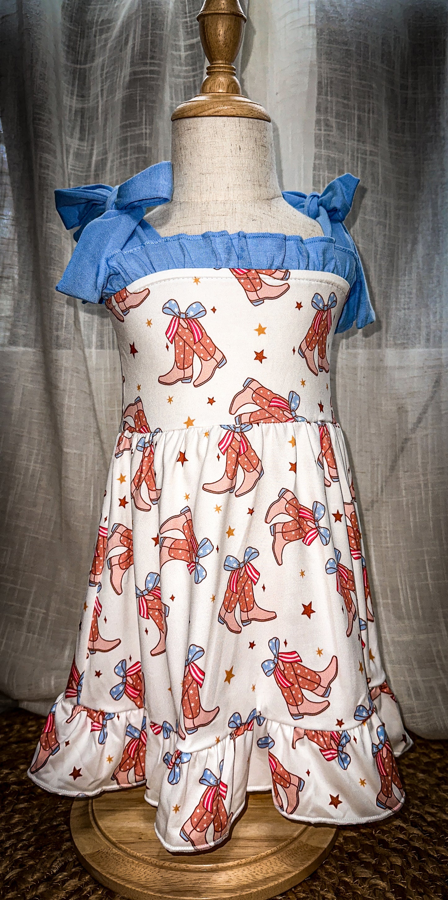 Blue Boots Ruffle Dress