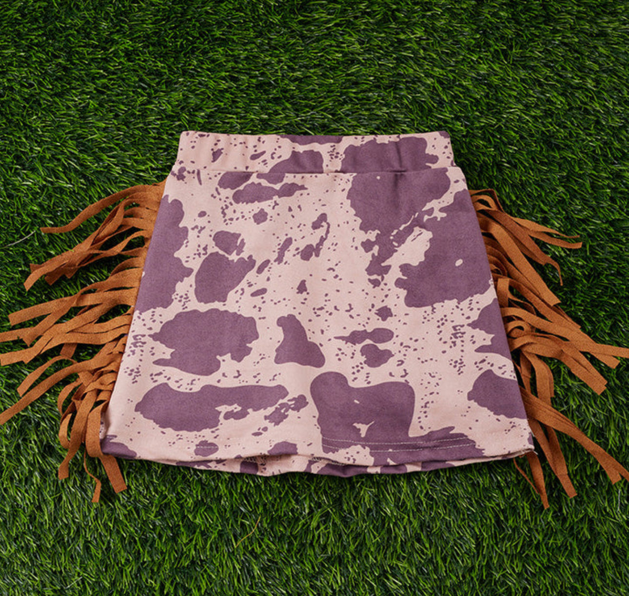 Cow Print Fringe Skirt