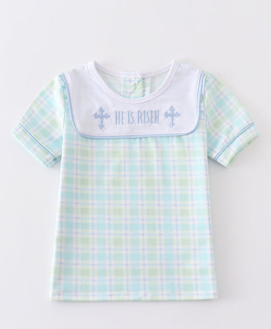 He Is Risen Embroidered Boy Top