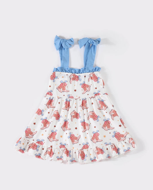 Blue Boots Ruffle Dress