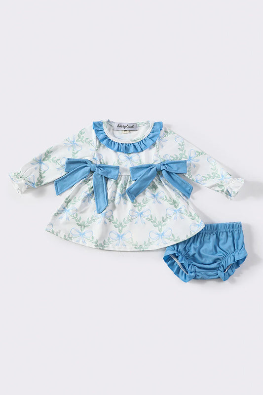 Blue Bow Ruffle Dress
